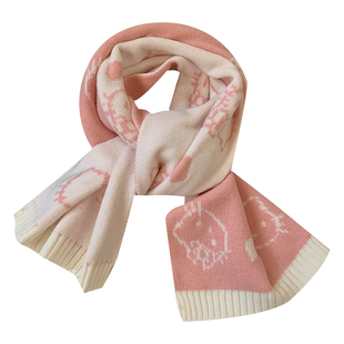 可爱粉色helloKitty双面针织围巾女冬季韩系保暖加厚毛线学生围脖