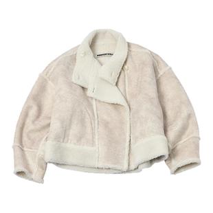 Medium Well 2025秋季新款皮毛一体廓形短外套女时尚立领短款开衫