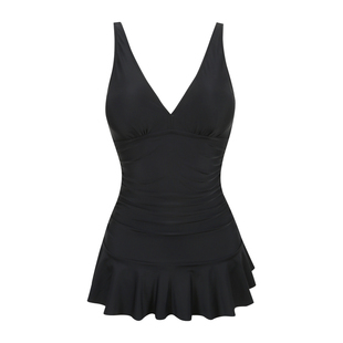 黑色小礼服-W小调连体温泉遮肚显瘦高级感游泳衣海边度假泳装女