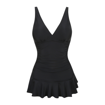 黑色显瘦连体温泉游泳衣泳装女