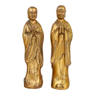 善缘堂 阿难迦叶尊者铜像阿南佛像黄铜家用客厅释迦佛前摆件一对