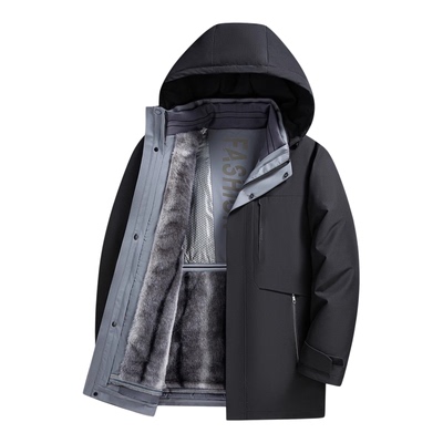 鸭鸭可拆卸帽可拆鹅绒内胆羽绒服