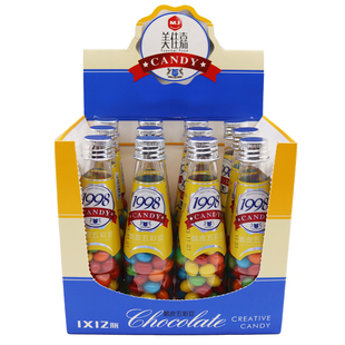 12瓶整盒70克长瓶子装彩虹多彩糖红酒瓶巧克力豆零食休闲食品糖果