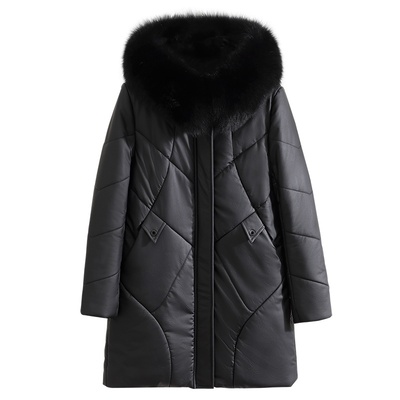 真皮羽绒服女中长款妈妈皮衣外套