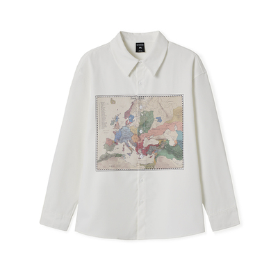 韦恩泽维尔翻领长袖休闲印花衬衫