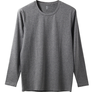 男秋衣薄款保暖内衣修身大码棉毛衫纯色单件纯棉线衣圆领打底上衣