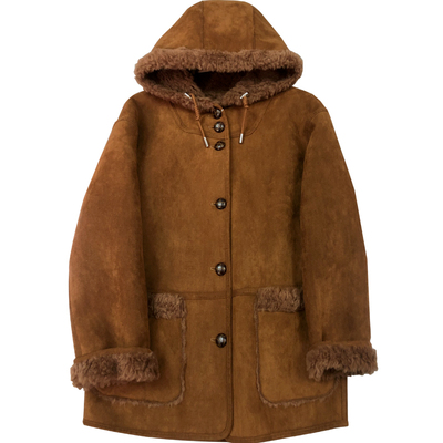 连帽中长款两面穿皮毛一体羊剪绒