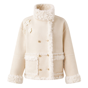 Eimismosol秋冬新款两面穿仿皮毛外套女短百褶裙裤保暖套装