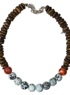 二梦三青【切斯特城墙】天然原矿湖北绿松石项链女算盘珠子锁骨链