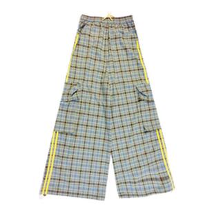 街趋爵士舞阔腿裤子女款夏季休闲裤美式宽松轻薄懒惰风格子长裤潮