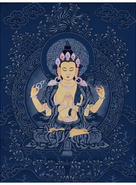 四臂观音描金画涂色佛像diy手绘