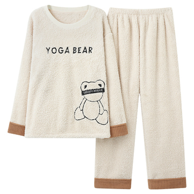 新款珊瑚绒情侣睡衣套装秋冬季