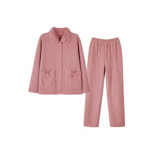 橙线原创情侣睡衣套装柔织穗纹保暖赛妮尔双面穿家居服E851007