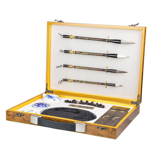 善琏湖笔春夏秋冬文房礼盒毛笔镇尺印章砚台笔搁笔山水滴印泥文房四宝毛笔套装初学专用送礼礼盒