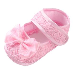 春秋公主鞋宝宝蕾丝方口防滑鞋女婴儿鞋学步鞋软底胶点0-3岁女婴