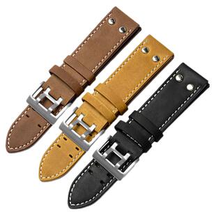 适配雷美诺时真皮表带汗密尔顿卡其-航空 野战汉米尔顿手表带22mm