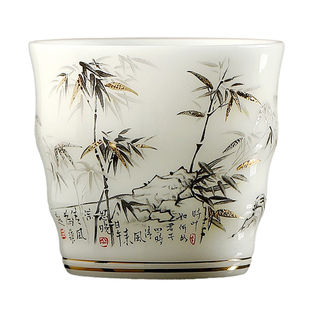 冰种璞玉白瓷竹节杯主人杯高档个人专用主人茶杯陶瓷女男士景德镇