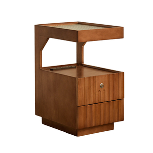 实木带锁床头柜卧室床头置物架带灯带插座小户型储物柜床边收纳柜