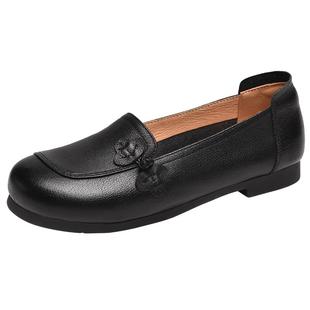 金猴女鞋2025春秋新款真皮浅口中老年皮鞋舒适套脚软底软面妈妈鞋