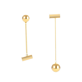 高级感几何圆球不对称耳环女金属冷淡风气质长款耳坠2025年新款潮