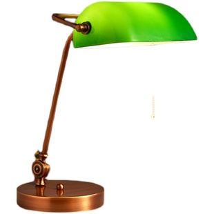 美式全铜台灯老上海复古书桌办公阅读书房银行民国风绿罩护眼台灯