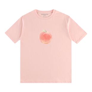 MushronCow水蜜桃纯棉设计感印花短袖原宿风上衣情侣T恤女