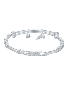 周六福繁花似锦手镯女S999银实心镯子优雅气质送女友节日礼物