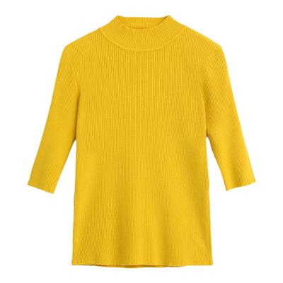 半高领薄款针织衫女中袖短款上衣