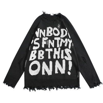 不规则破洞满印字母毛衣