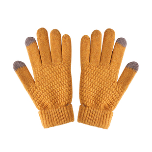 手套保暖加绒防寒学生触屏针织提花男骑行白色御寒双层纯色黑色