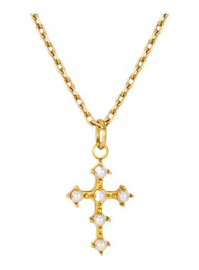 KREAM 复古金色珍珠元素十字项链男女同款情侣锁骨链百搭