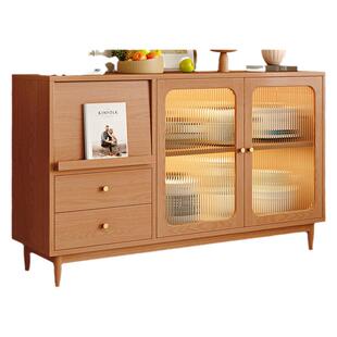 实木餐边柜靠墙一体柜子储物柜客厅茶水柜樱桃木色厨房橱柜置物柜