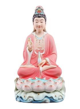 戴玉堂陶瓷摆件《红衣水莲座观音》家用观世音菩萨供奉佛像客厅