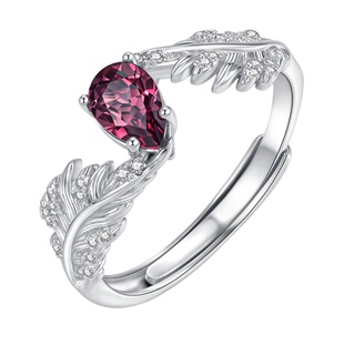 天然镁铝玫红色石榴石宝石戒指莲翼S925纯银翅膀高级设计感活口女