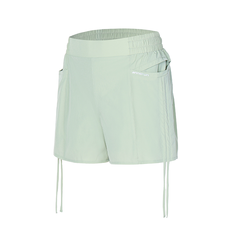 annerun抽绳防走光运动短裤女外穿宽松速干健身裤假两件骑行裤潮