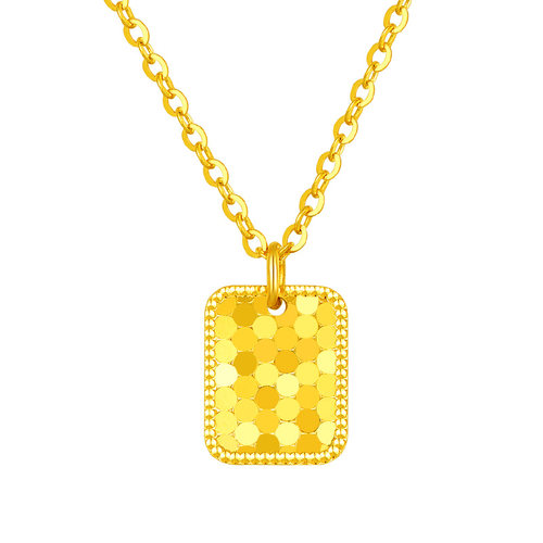 百泰小金块项链新款黄金项链女足金套链5G方块几何吊坠鱼鳞锁骨链