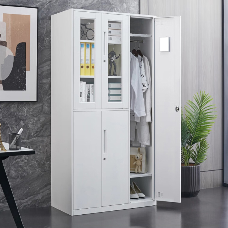 五门白色文件柜办公铁皮收纳柜钢制玻璃资料柜员工更衣柜窄边加厚