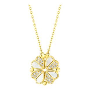 周大生四叶草贝壳项链女轻奢小众爱心高级锁骨链纯银饰品生日礼物