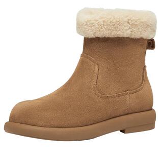 天美意茸茸靴复古休闲保暖加绒雪地靴棉鞋女鞋子厚底短靴冬季新款