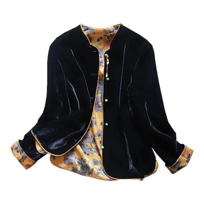 两面穿缎面丝绒外套女2025春装新款新中式国风高级感提花气质上衣