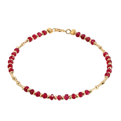 若华珠宝18k黄金鸽血红宝石手链
