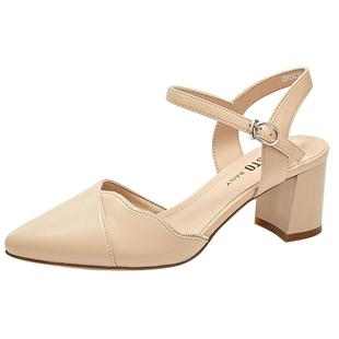 大东后空凉鞋女鞋2025夏季新款优雅粗跟高跟尖头一字扣时尚3460