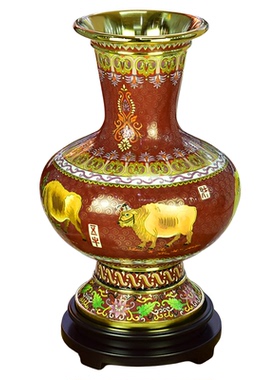 北京珐琅景泰蓝花瓶15寸五牛图