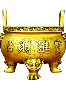 纯黄铜三足香炉家用室内香炉