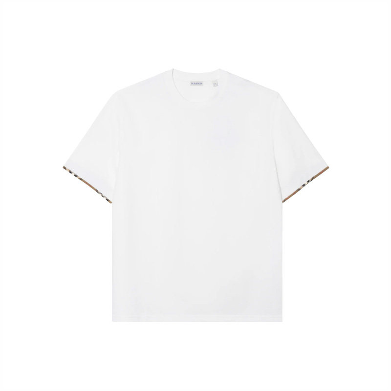 【自营】BURBERRY/博柏利夏季男士格纹饰边圆领短袖T恤 81042811