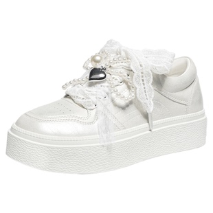 红蜻蜓休闲板鞋女款春秋女鞋厚底增高串珠蕾丝小白鞋百搭运动鞋女