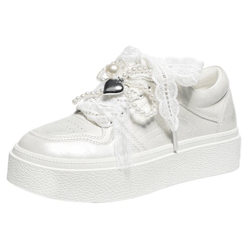 红蜻蜓休闲板鞋2025秋季新款女鞋厚底增高串珠蕾丝小白鞋运动鞋女