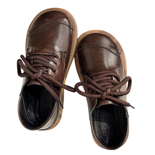 中古软底舒适小皮鞋女系带美拉德风春季单鞋平底学生鞋百搭森女鞋