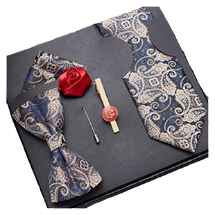 礼服5件套领带男正装商务结婚新郎领结方巾领带夹免打拉链红高级