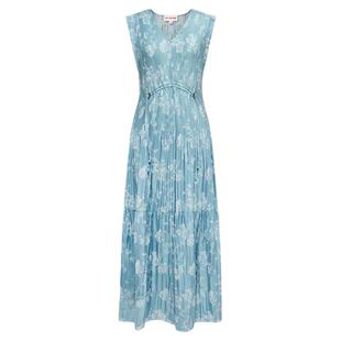 [唐嫣同款]EP雅莹25夏季新款 提花压褶V领背心无袖连衣裙4113A